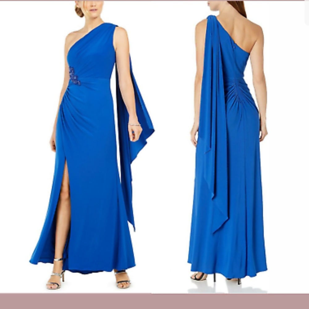 Adrienna Papell One-Shoulder Draped Gown in Sapphire Blue [SZ 16 ] #S49